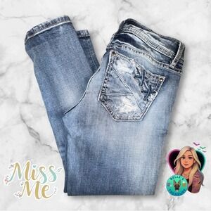 Miss Me Jeans Women's 28 Ankle Skinny Distressed Lace Pocket Low Rise Y2K Grunge